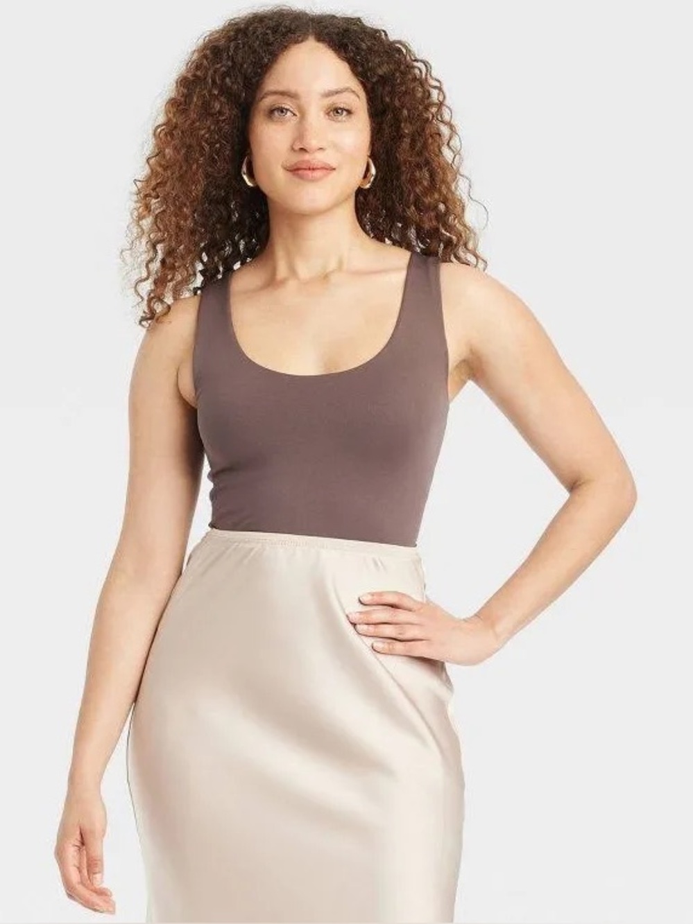 A new Day milky chocolate brown scoop neck smooth fitted seamless stretch Tank M